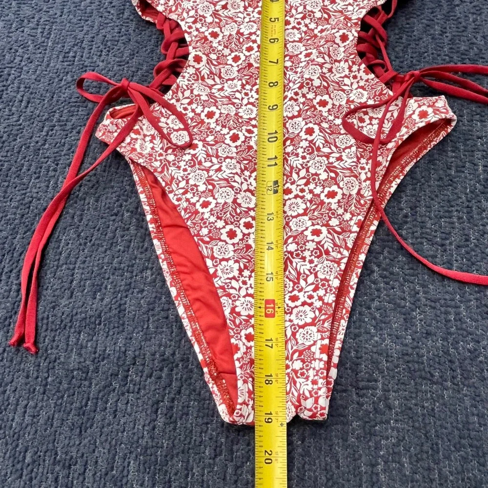 Robin Piccone Marron White Floral Lace Up Side One Piece Swimsuit 220315 Size 2